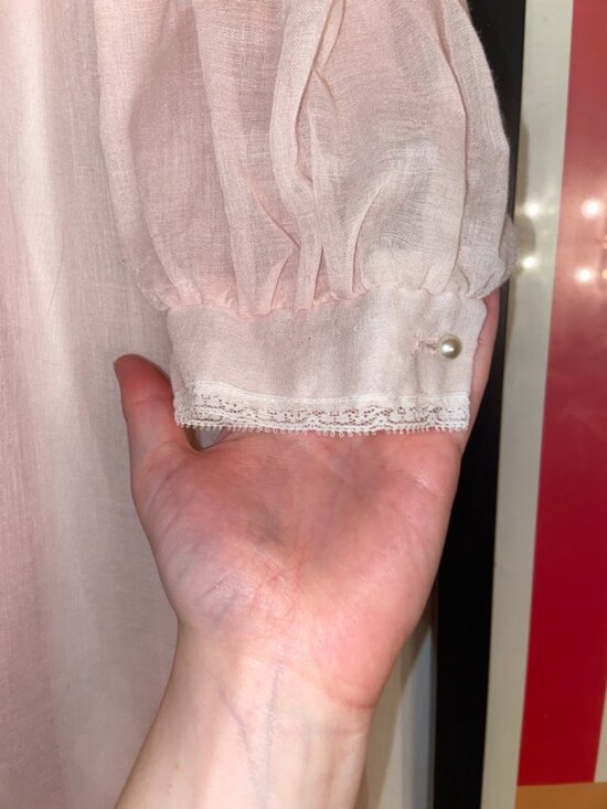Authentic Gunne Sax Dress Pink w Lace, Pearls, Long Sleeve 1980s Prairie Gown - Picture 7 of 10